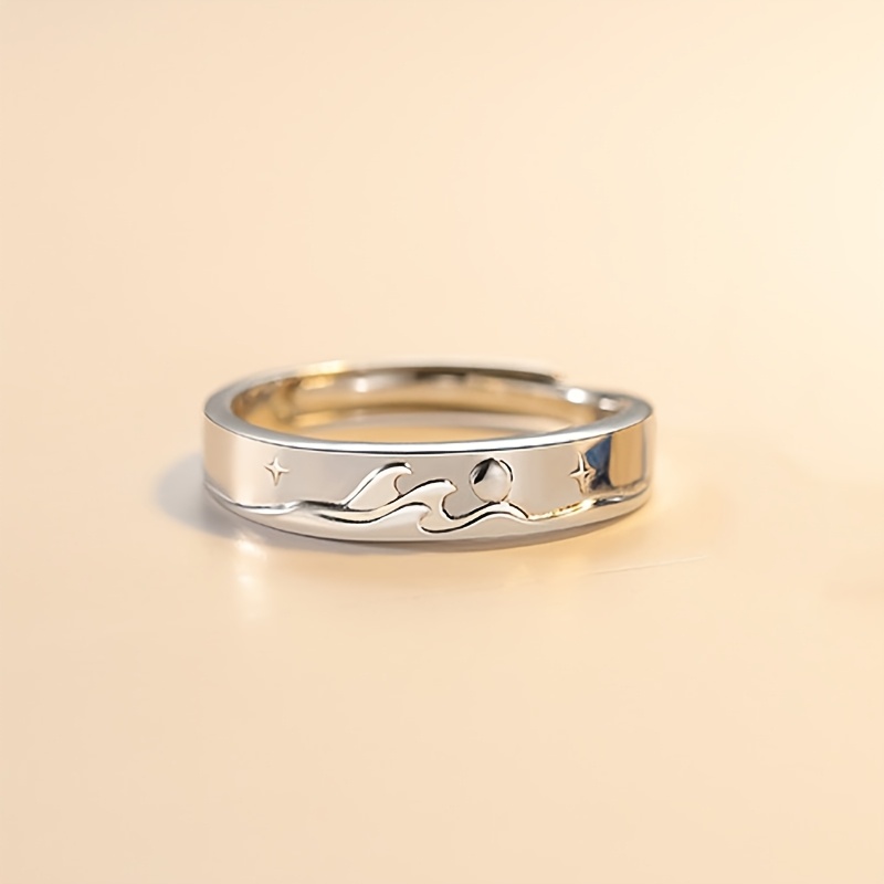 2pcs Sea Moon Couple's Matching Rings, Adjustable